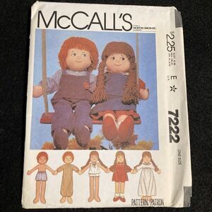 McCalls 7222 Doll & Clothes Vintage 80s Boy & Girl Stuffed Toy Sew Pattern UNCUT